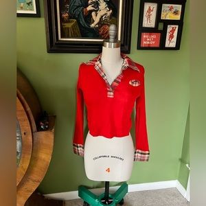 Vintage 1970s red and plaid shirt with front pocket